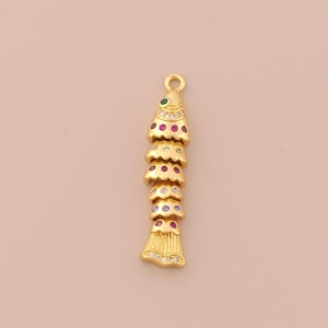18K Gold Filled Movable 3D Articulated Fish Pendant Gold CZ Fish Charms Fish Charm for DIY Bracelets Necklaces Jewelry Accessories Making