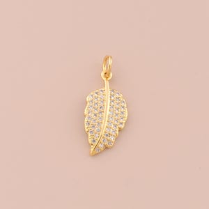 18K Gold Filled Feather Pendant Gold Feather Charms CZ Feather Charm for DIY Bracelets Necklaces Jewelry Accessories Making