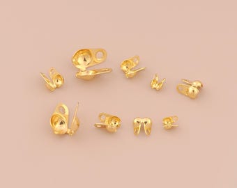 50 pcs 18K Gold Filled Clamshell Calotte Bead Tip End Cap Knot Cover for DIY Bracelets Necklaces Jewelry Accessories Making