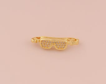 18K Gold Filled Glasses Pendant Gold Sunglasses Charms CZ Glasses Charm for DIY Bracelets Necklaces Jewelry Accessories Making