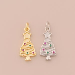 18K Gold Filled Christmas Tree Pendant Gold Christmas Charms CZ Star Charm for DIY Bracelets Necklaces Jewelry Accessories Making