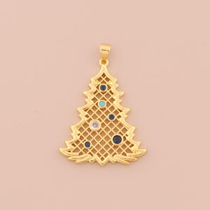 18K Gold Filled Christmas Tree Pendant Gold Christmas Charms CZ Tree Charm for DIY Bracelets Necklaces Jewelry Accessories Making