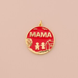 Ciondolo MAMA riempito in oro 18 carati, ciondolo famiglia in oro, ciondolo rotondo smaltato per braccialetti fai da te, collane e accessori per gioielli.