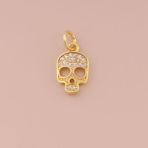 18K Gold Filled Skull Pendant Gold Skull Charms CZ Skull Charm for DIY Bracelets Necklaces Jewelry Accessories Making