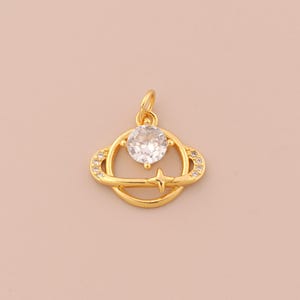 18K Gold Filled Saturn Pendant Gold Universe Planet Charms CZ Star Charm for DIY Bracelets Necklaces Jewelry Accessories Making