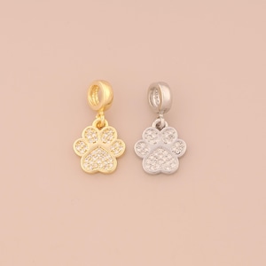 Ciondolo a forma di impronta di zampa riempito in oro 18 carati, con ciondoli a forma di zampa di animale in oro, con zirconi cubici, per realizzare bracciali e collane fai da te, accessori per gioielli.