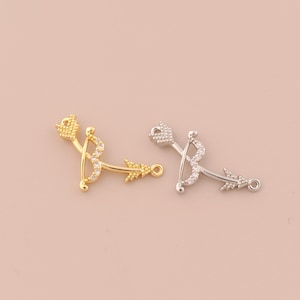 18K Gold Filled Bow and Arrow Pendant Gold CZ Bow and Arrow Charms Bow and Arrow Charm for DIY Bracelet Necklaces Jewelry Accessories Making