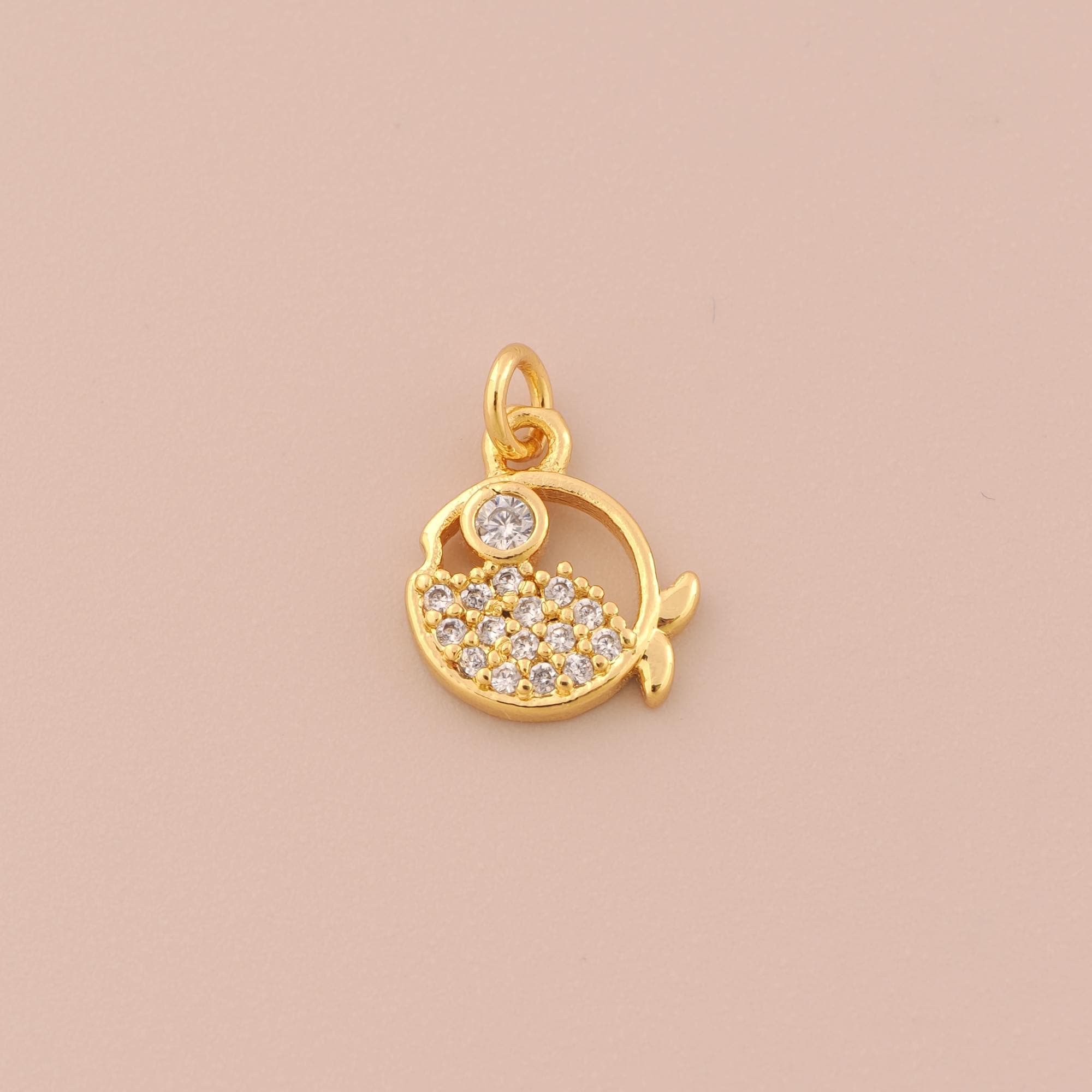 ヴィンテージ　14K　14金　ゴールド　魚チャーム　ジュエリー 18K ゴールドフィルド 魚ペンダント ゴールド 海洋生物チャーム CZ 魚