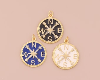 18K Gold Filled Compass Pendant Gold Enamel Round Charms CZ Disc Charm for DIY Bracelets Necklaces Jewelry Accessories Making
