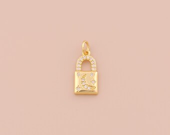 Pendentif cadenas en or 18 carats breloques lune en or breloque fermoir CZ pour bracelets à monter soi-même colliers fabrication d'accessoires de bijoux