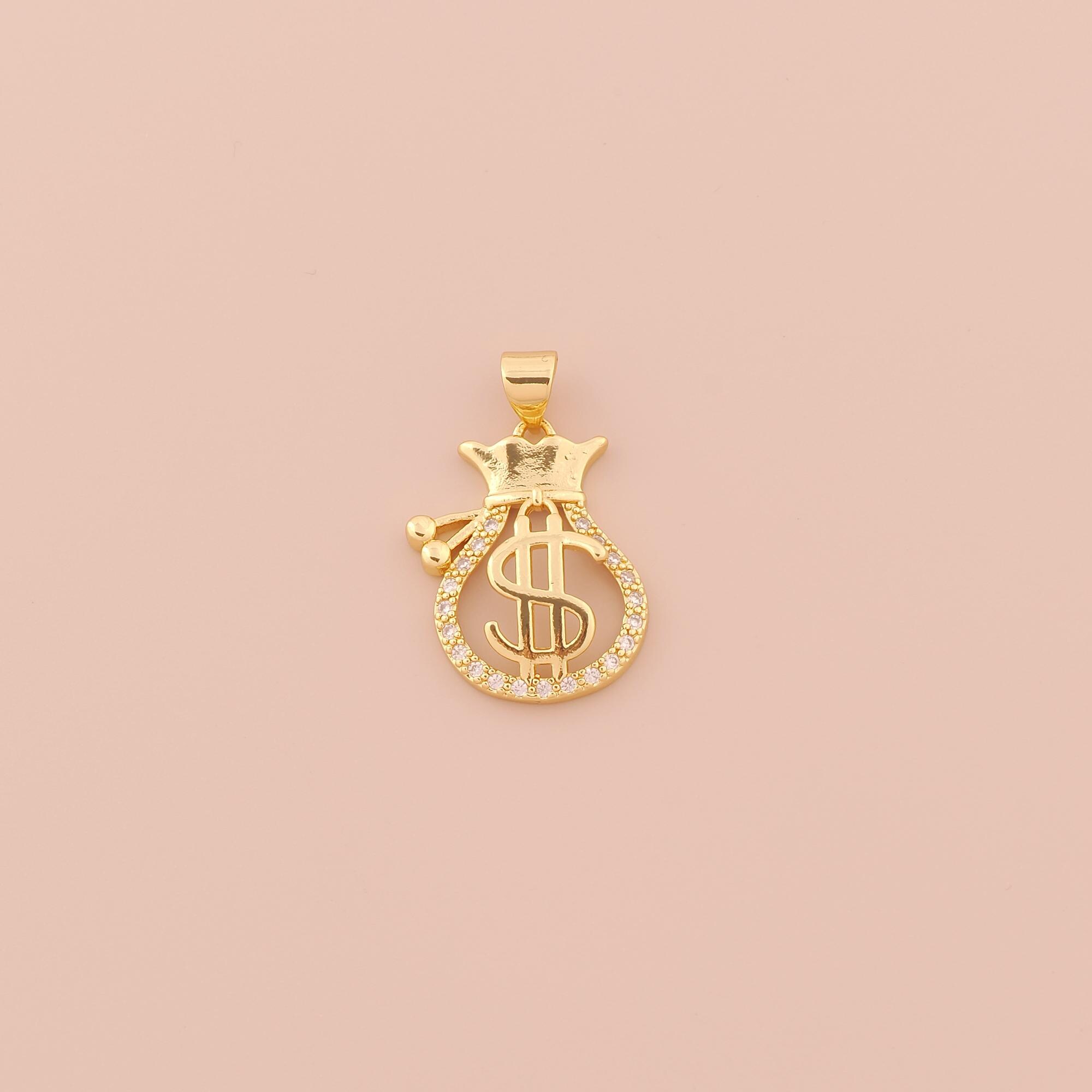 18K Gold Filled Dollar Sign Pendant Gold Money Bag Charms CZ Dollar Sign Charm for DIY Bracelets Necklaces Jewelry Accessories Making