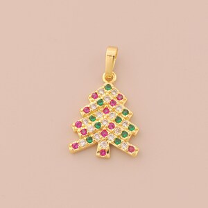 18K Gold Filled Christmas Tree Pendant Gold Christmas Charms CZ Tree Charm for DIY Bracelets Necklaces Jewelry Accessories Making