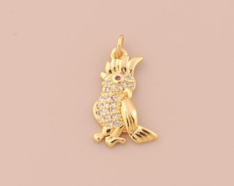 18K Gold Filled Parrot Pendant Gold Animal Charms CZ Flying Charm for DIY Bracelets Necklaces Jewelry Accessories Making