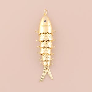 18K Gold Filled Movable 3D Articulated Fish Pendant Gold Fish Charms Fish Charm for DIY Bracelets Necklaces Jewelry Accessories Making