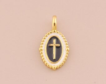 18K Gold Filled Enamel Cross Pendant Gold Religious Charms Christian Charm for DIY Bracelets Necklaces Jewelry Accessories Making