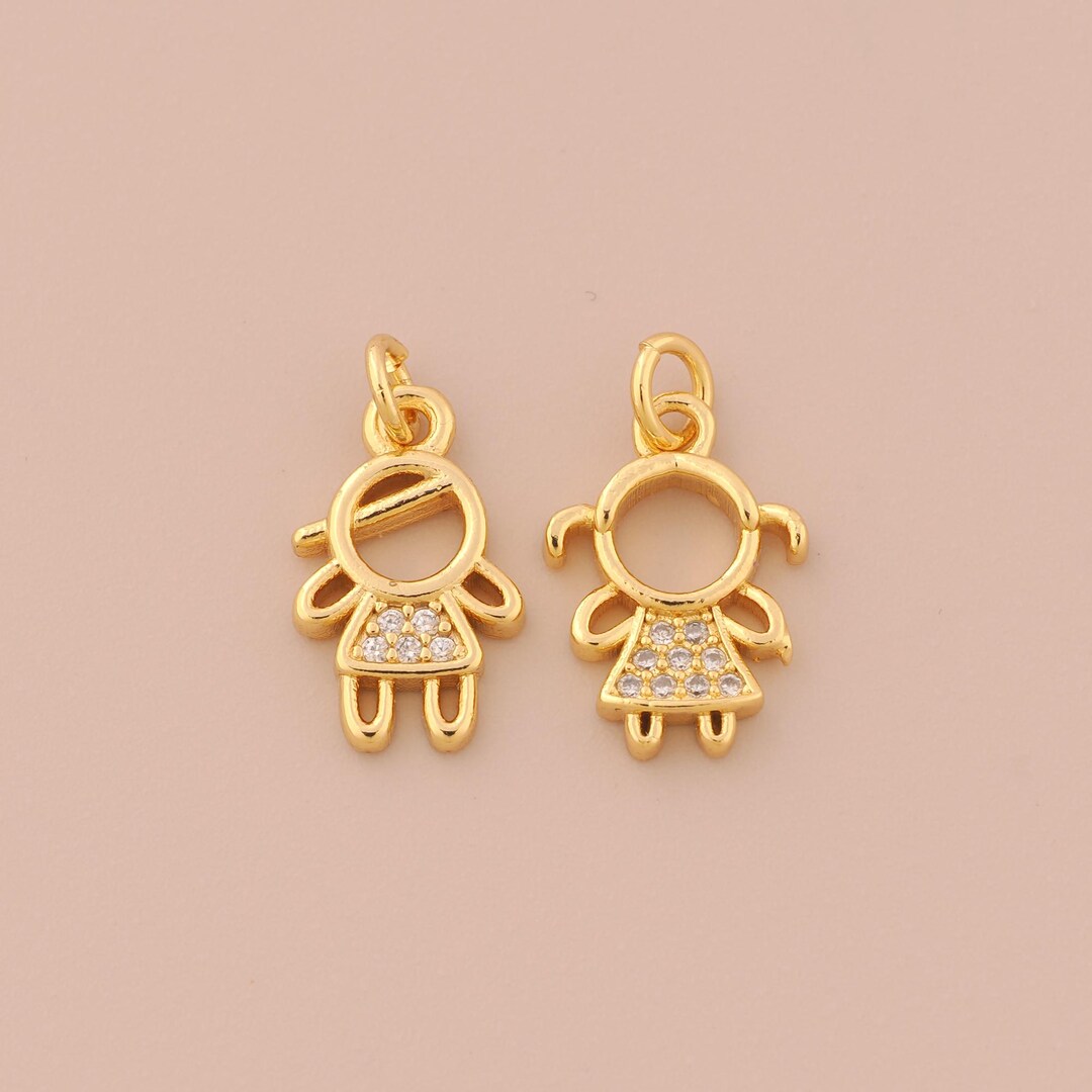 18K Gold Filled Character Pendant Gold Boy Charms CZ Girl Charm