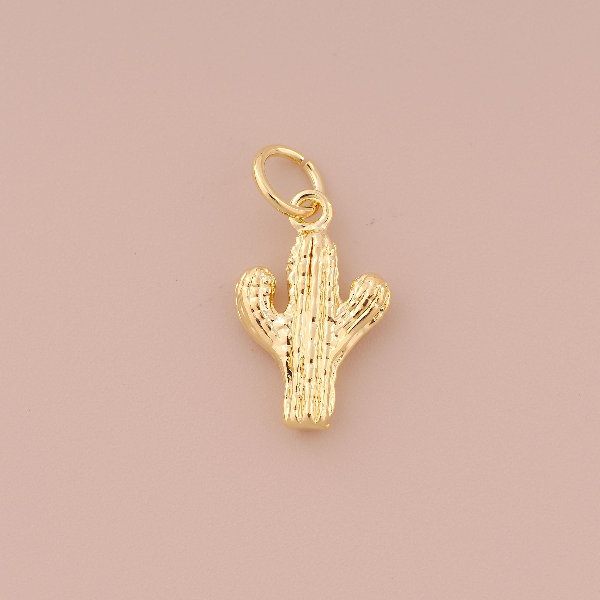 18K Gold Filled Cactus Pendant Gold Desert Charms Cactus Charm for DIY Bracelets Necklaces Jewelry Accessories Making