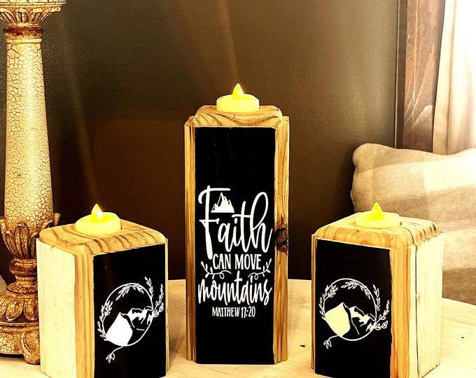 Rustic Farmhouse Tea Light Candle Holder with Religious Quote