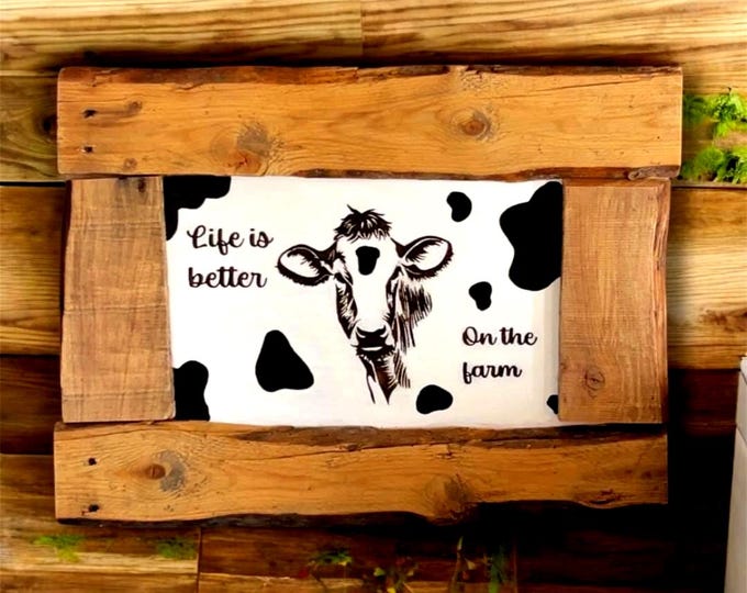 Barnwood Framed  Cow Painting