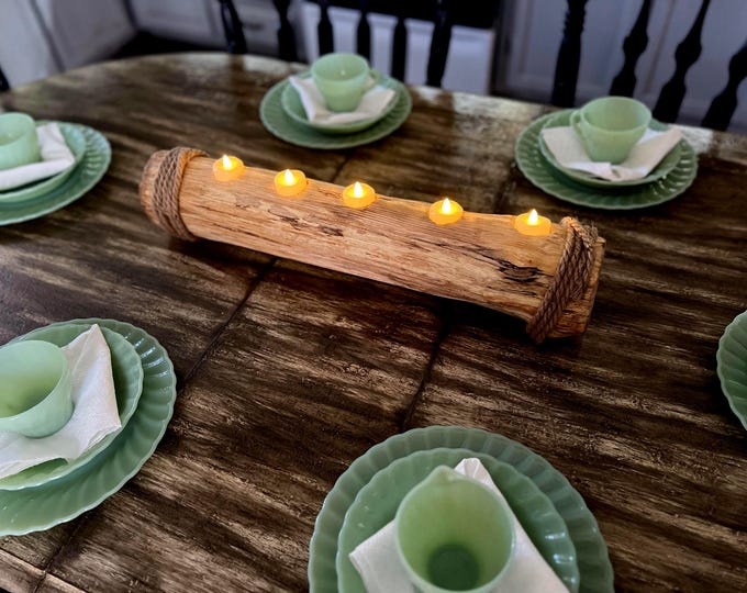 Rustic Wooden Log Tealight Centerpiece