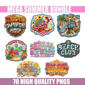70+ Summer Mega Bundle PNG, Retro Beach Yarn Art Style, Hot Girl Summer Sublimation, Beach Club Patch Design, Hello Sunshine Digital Pack