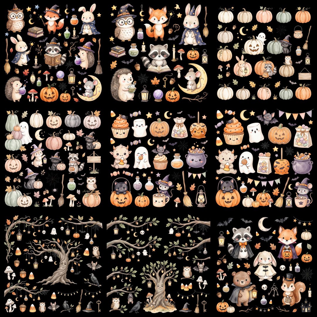 Cute Halloween PNG Bundle, Spooky Kawaii Clipart Pack, Ghost Pumpkin ...