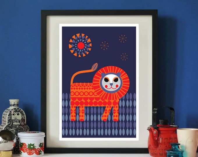 Vintage inspired Midnight Lion A3 print Vintage (last one.)