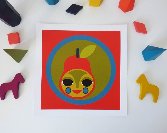 Happy Pear by Jay Kaye 21cm Sq print illustration print