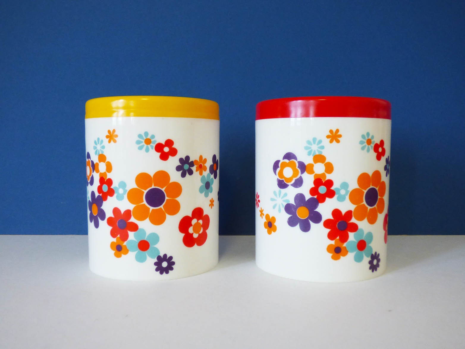 2 vintage plastic pots Flower power Must have...