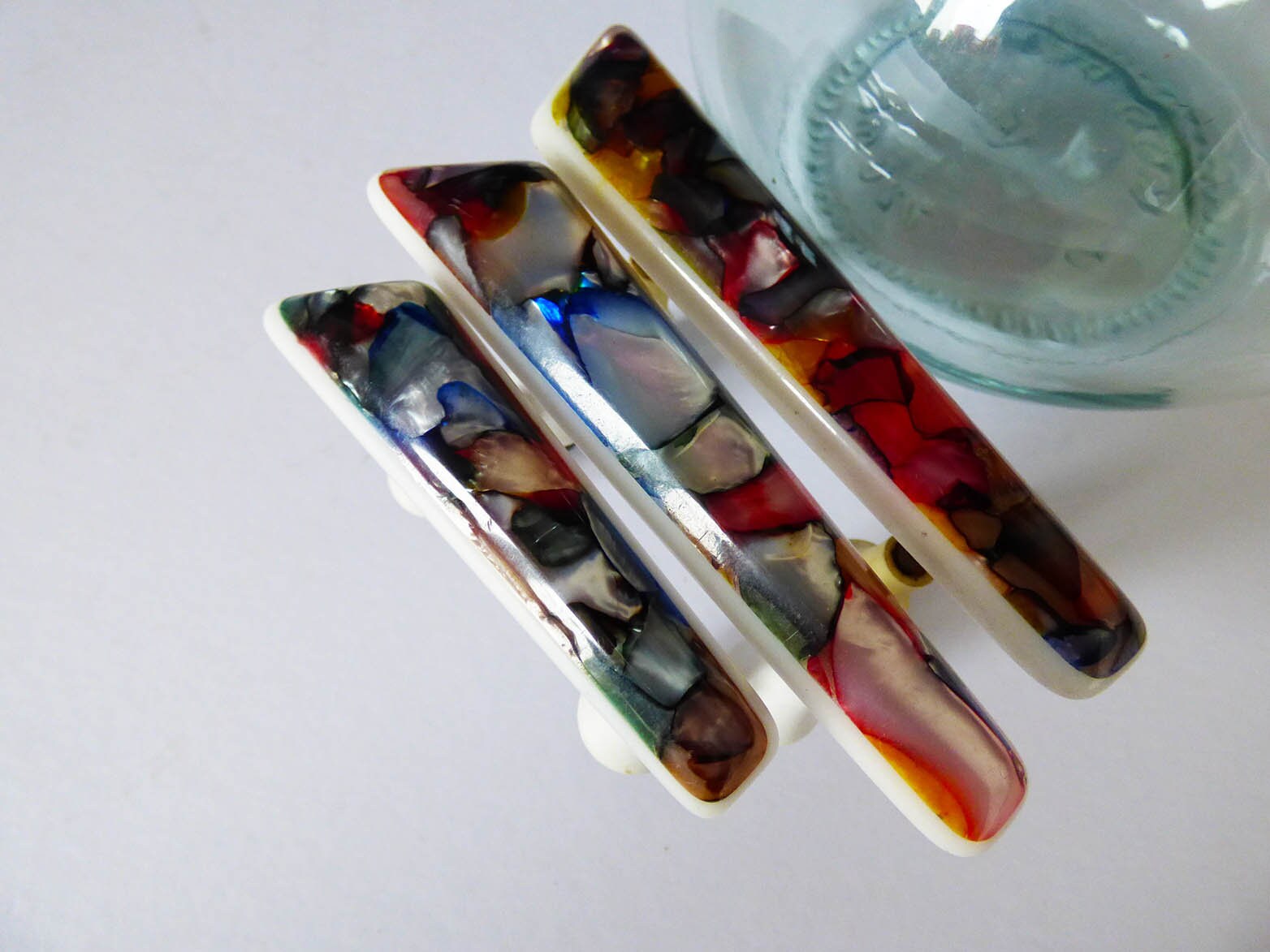 Original 1960's plastic resin cupboard handles
