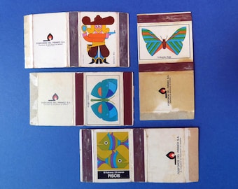 Cruz Novillo Fosforos Match box covers - Buffalo Bill - Piscis - butterfly's - 1960s designer