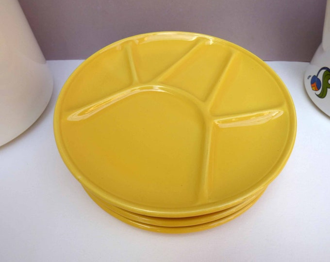 Vintage Niderville Fondue plates - French ceramic yellow fondue plates - 1960s party plates - platter - vintage ceramics