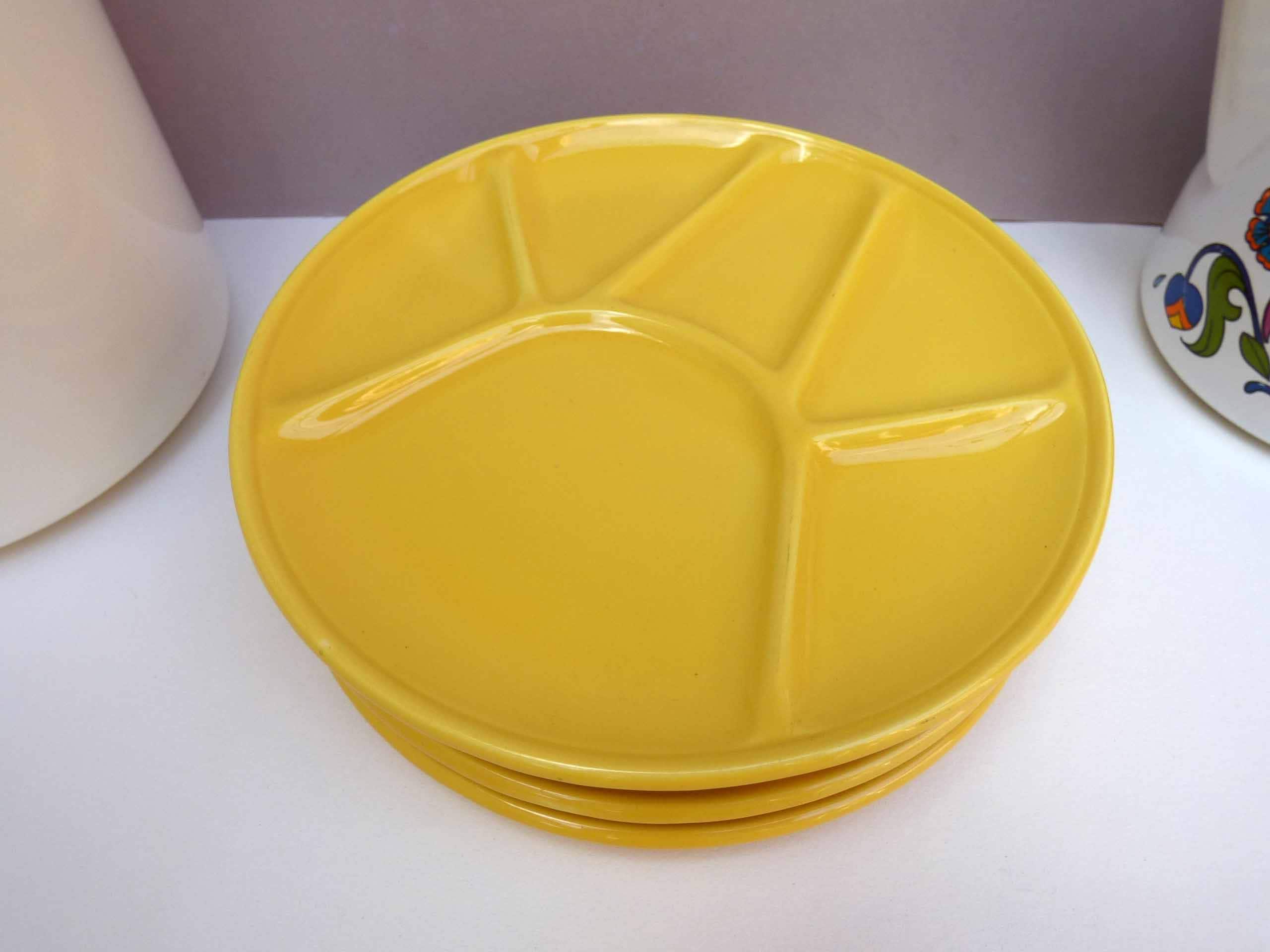 Vintage Niderville Fondue plates French ceramic yellow fondue