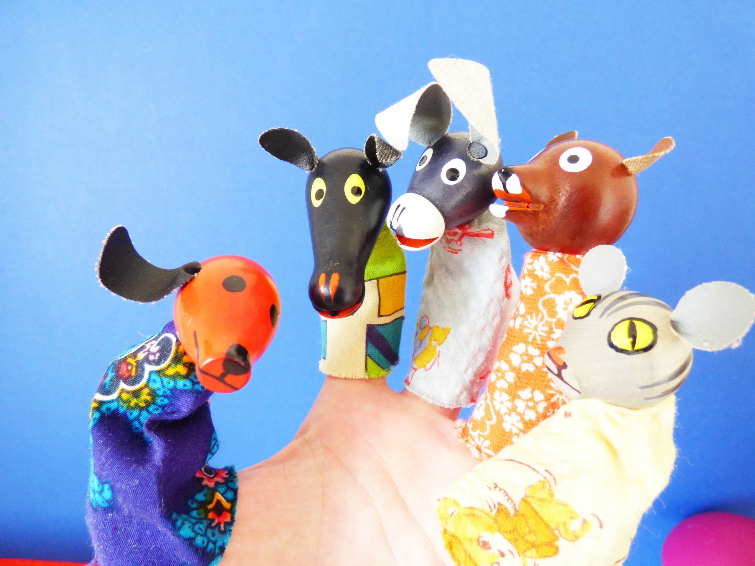 Vintage wooden finger puppets from Czechoslovakia