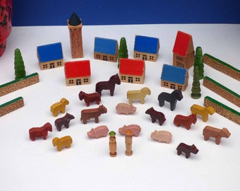 Vintage West German wooden houses - Perfect for dotting around the house - Crafting and Gifting - 1970s West German wooden toy.