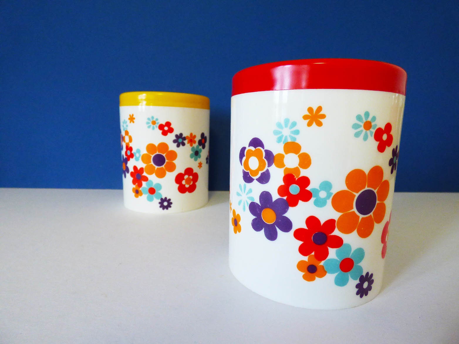 2 vintage plastic pots Flower power Must have...
