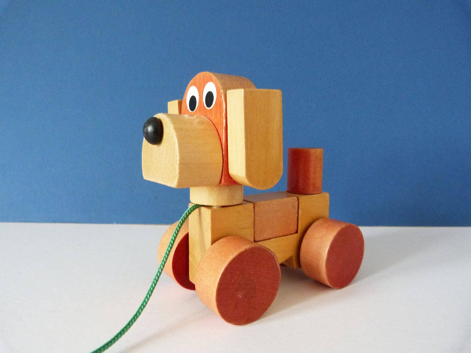 Vintage wooden dog pull along toy