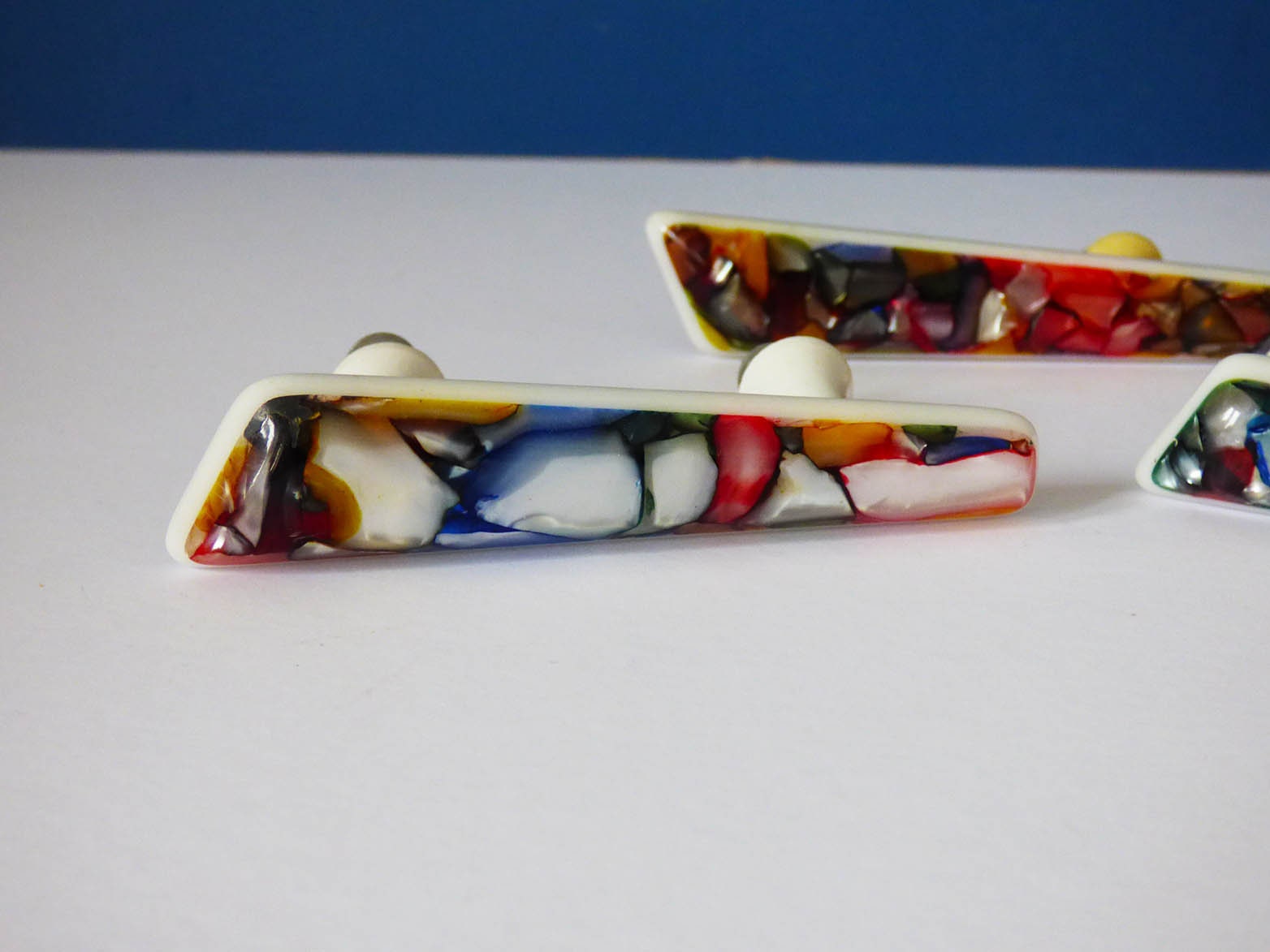 Original 1960's plastic resin cupboard handles