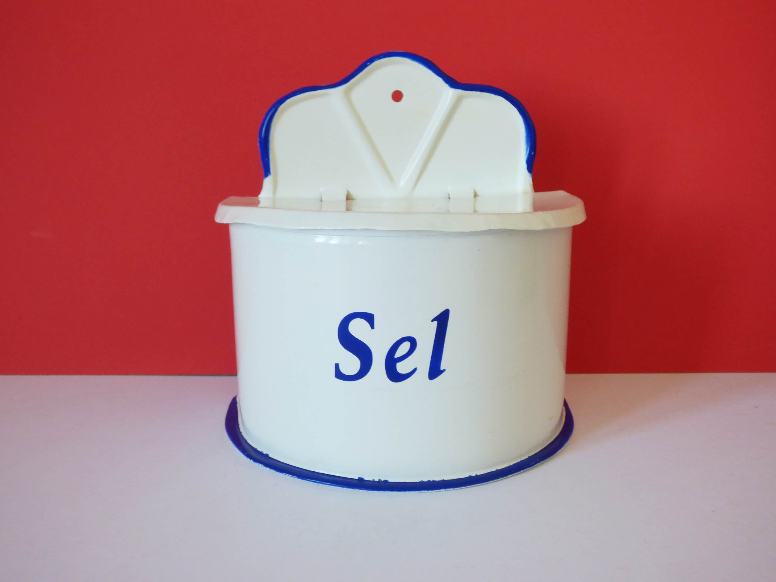 Vintage French Enamel salt pot