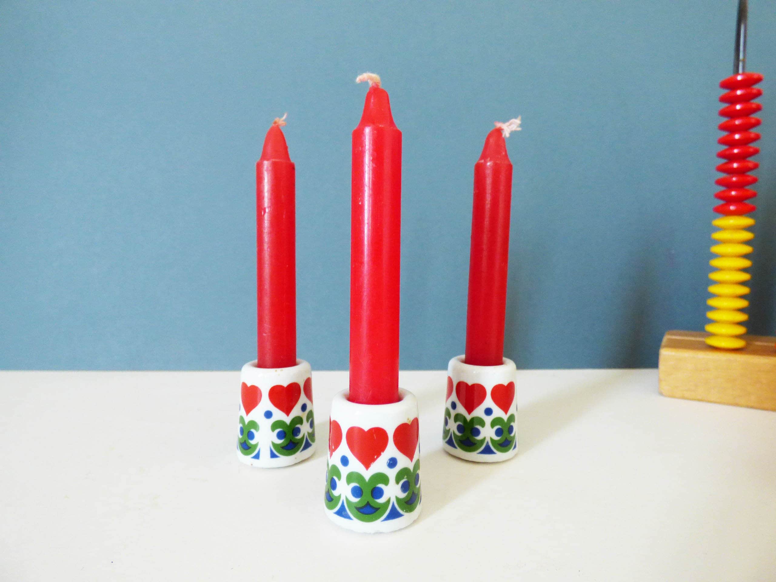 Funny designs mini candle stick holders and candles made in West Germany