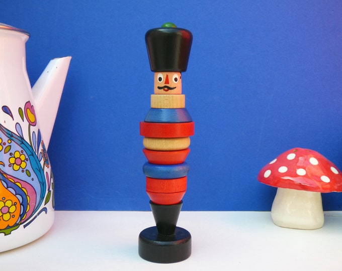 Vintage soldier guardsman stacking tower toy -Made in Czechoslovakia -1970s 1980s MCM wooden toy