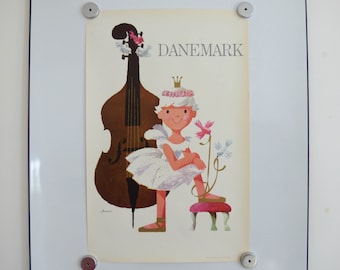 Ib Antoni travel poster Danish - Denmark Scandinavian vintage original mid century modern 1960's print