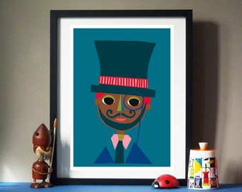 SALE - Mr Hat Man by Jay Kaye  A3 or A4 sized print print Bright Colourful print wall Art - MCM Retro Modern - SALE