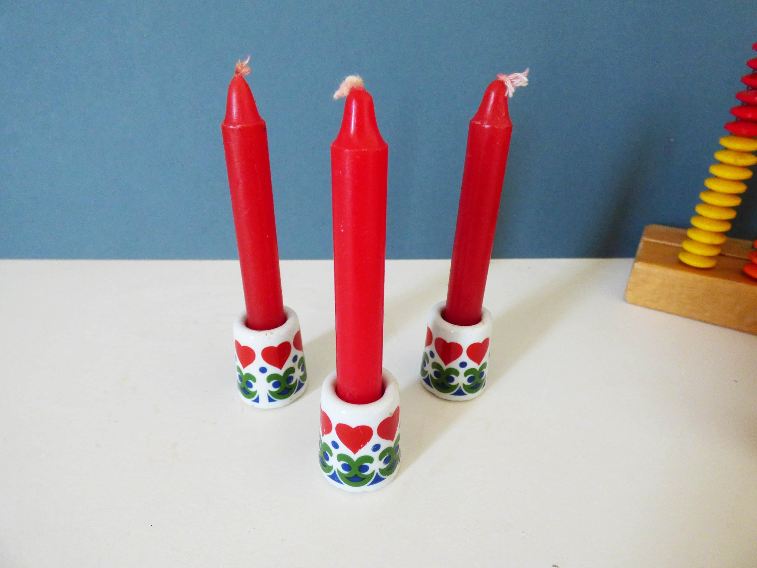 Funny designs mini candle stick holders and candles made in West Germany