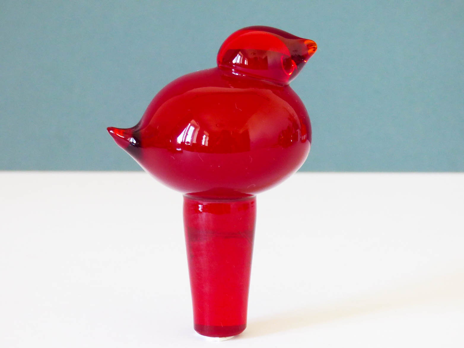 Glass Bird Bottle Stopper Blown Glass Amber MCM