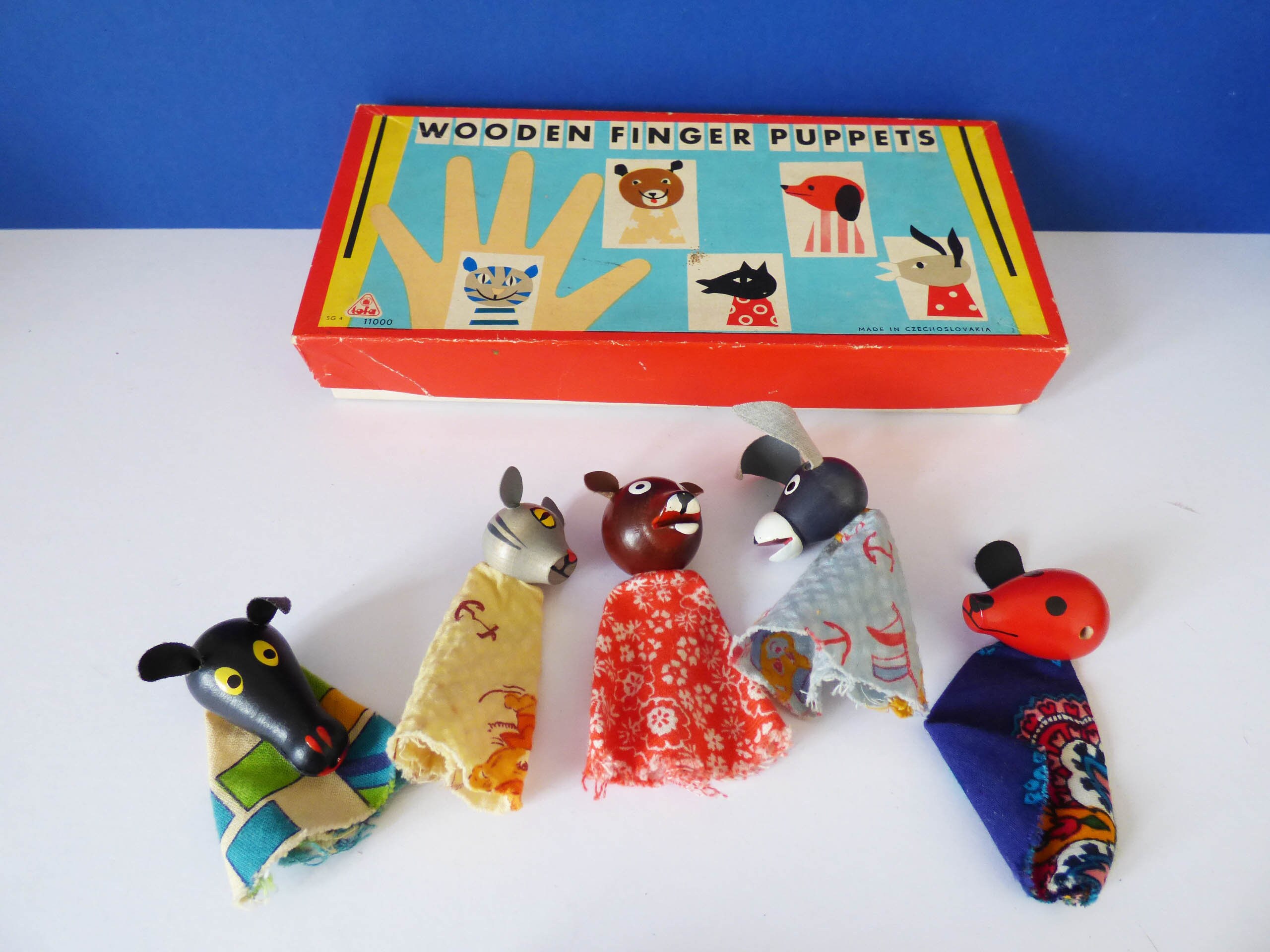 Vintage wooden finger puppets from Czechoslovakia
