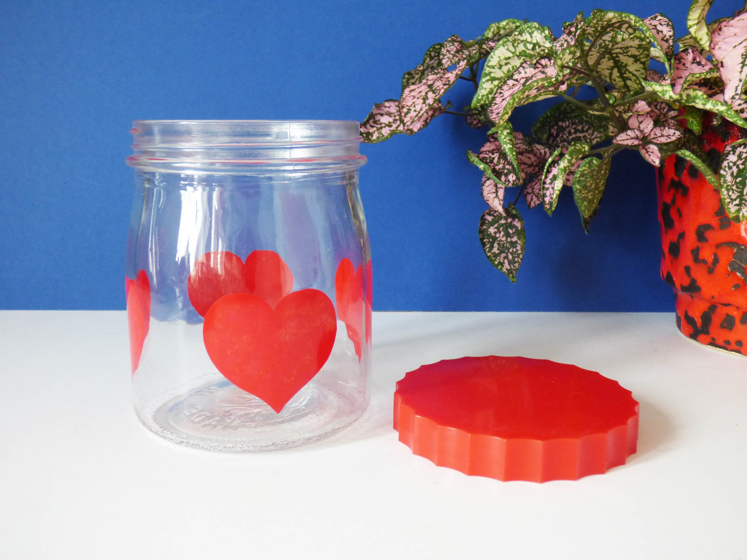 Heart Glass Storage Jar Vintage Retro