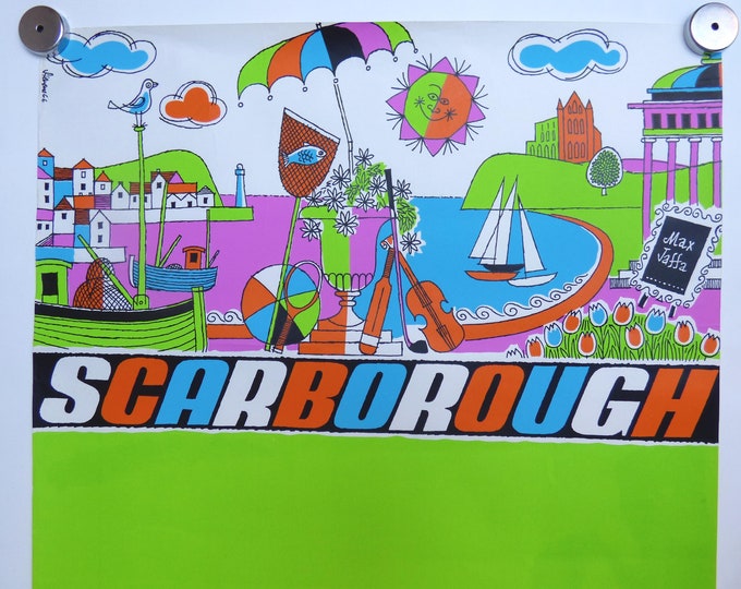 Travel poster Harry Stevens Scarborough 1960's Vintage Midcentury Modern Original 1966