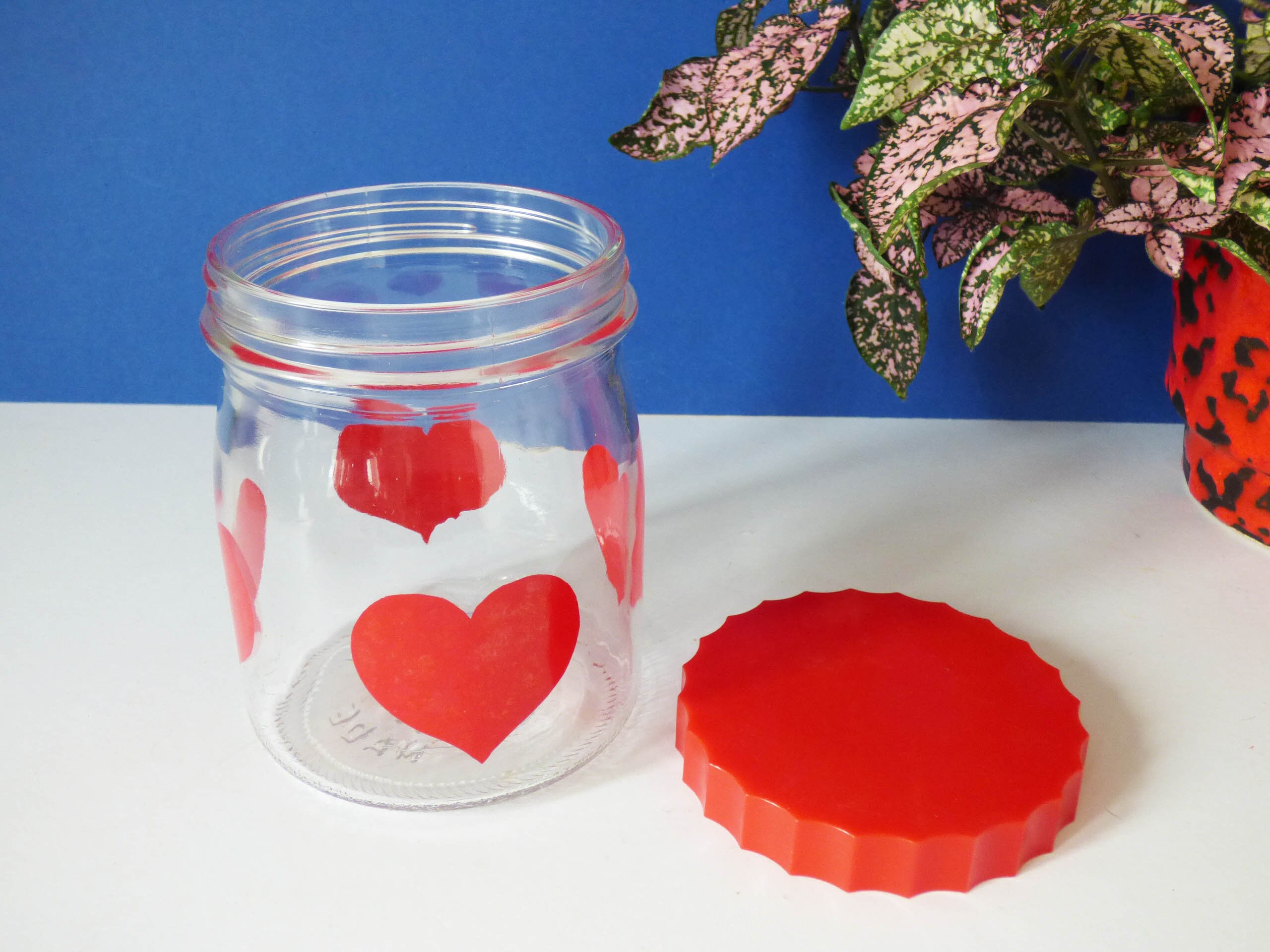 Heart Glass Storage Jar Vintage Retro