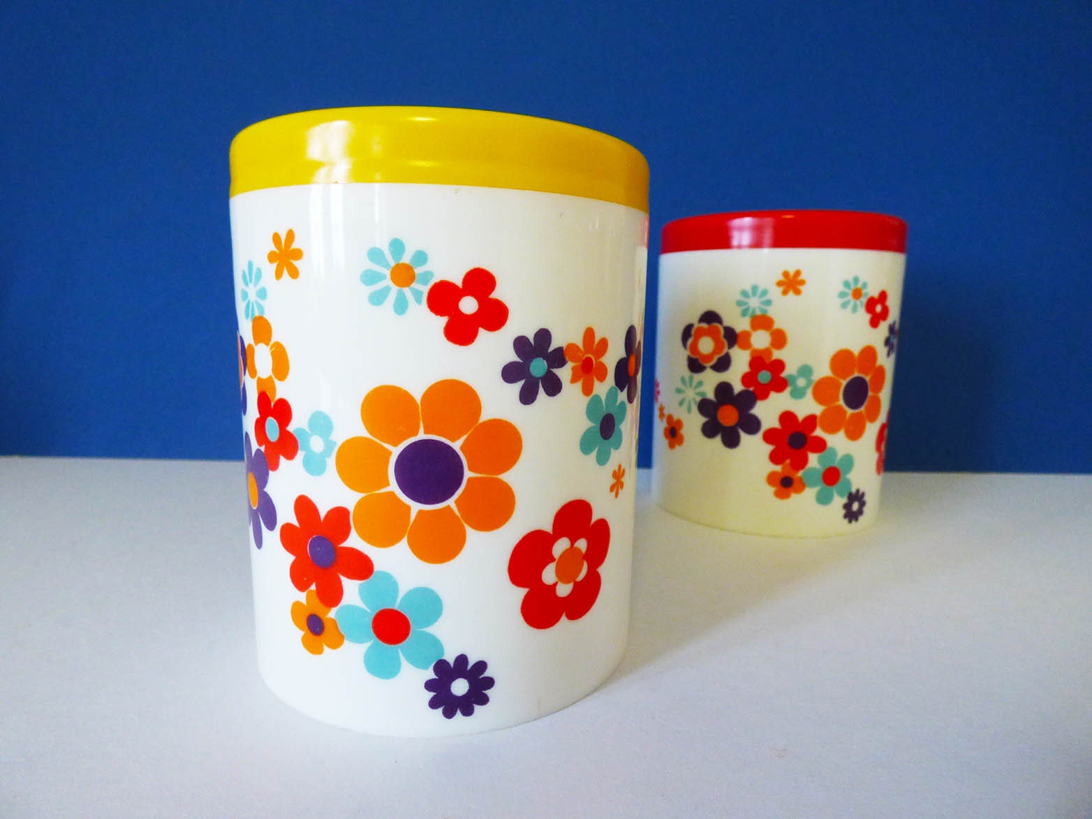 2 vintage plastic pots Flower power Must have...